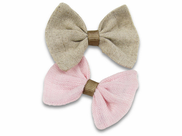 khaki and pink baby bows