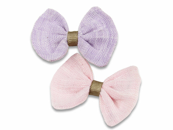 Lilac and pink linen baby bows