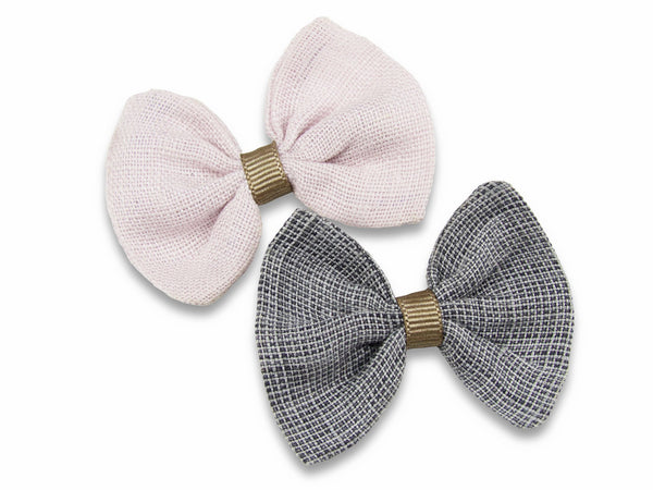 Blush pink and grey linen baby bows