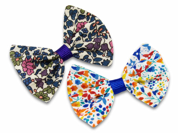 Liberty print Emelia's flowers and Eve Royal blue baby bows