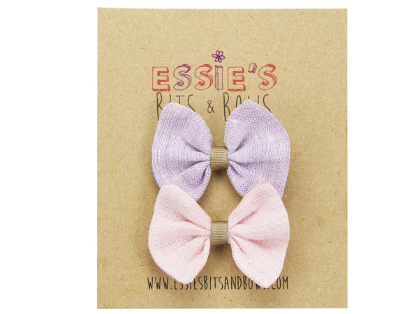 Lilac and pink linen baby bows