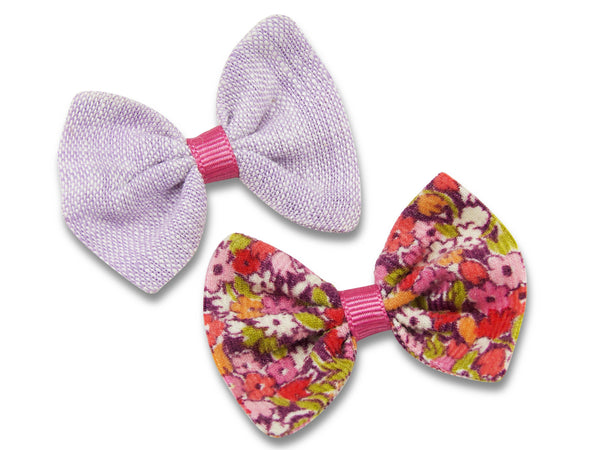 Lilac linen & liberty cord P baby hair bows