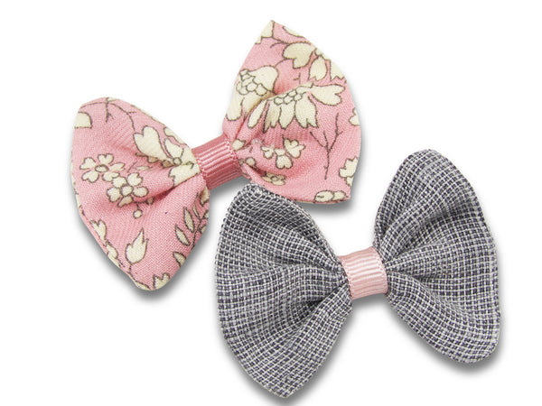 Grey linen & Liberty Capel pink baby hair bows