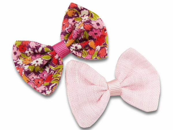 Pink linen & Liberty Cord P baby hair bows