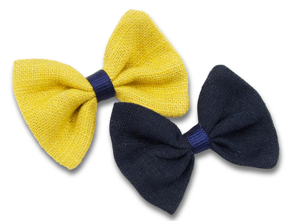 mustard & navy linen baby bows