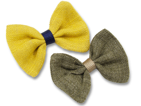 Mustard & khaki linen baby hair bows