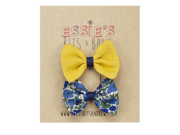 Mustard linen & Liberty petal and bud baby hair bows