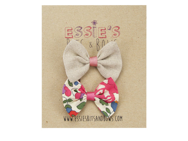 Stone linen & liberty Betsy J baby hair bows