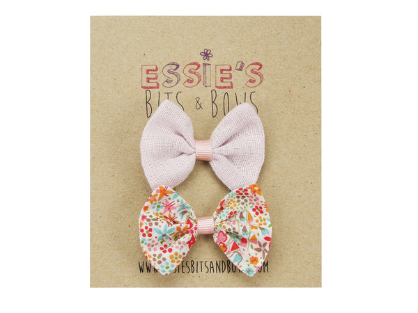 Blush pink linen & liberty Eve pink baby hair bows