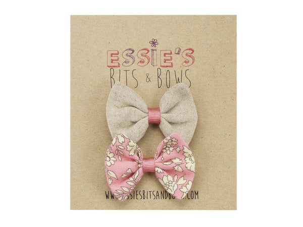 Stone linen & liberty Capel pink baby hair bows