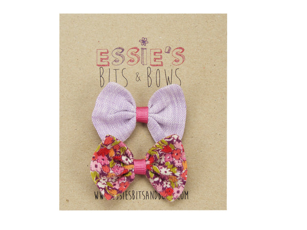 Lilac linen & liberty cord P baby hair bows