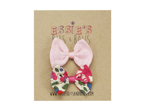 Pink linen & liberty Betsy J baby hair bows