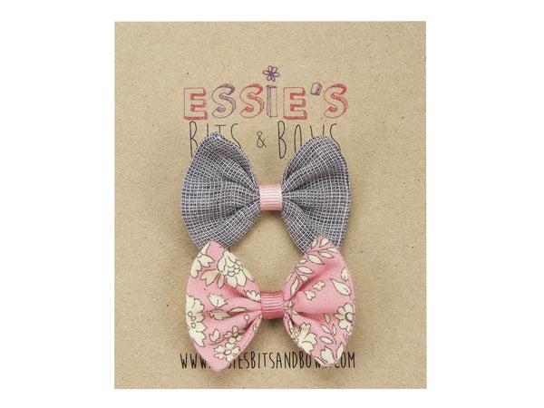 Grey linen & Liberty Capel pink baby hair bows