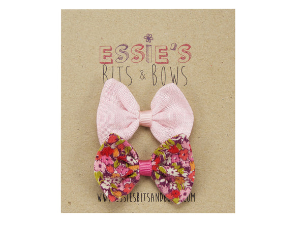 Pink linen & Liberty Cord P baby hair bows