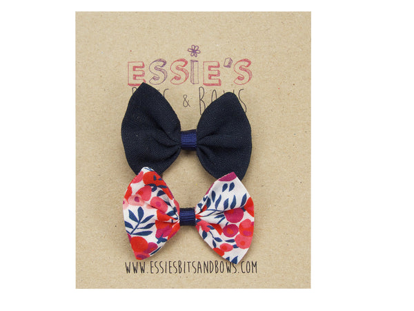 Navy linen & Liberty Wiltshire S baby hair bows